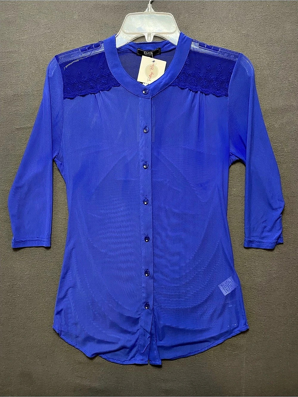 S Line Black Label Small Blue Lace Yoke Blouse Size Small NWT